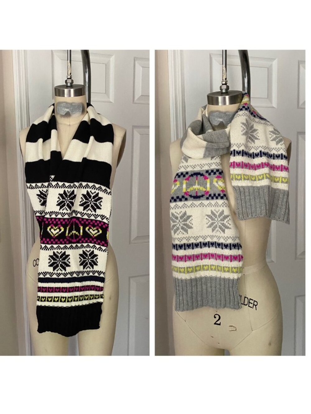 2 pcs JOE BOXER Fair Isle striped Knit tassel Neck warmer Scarf *ONE SIZE* B241